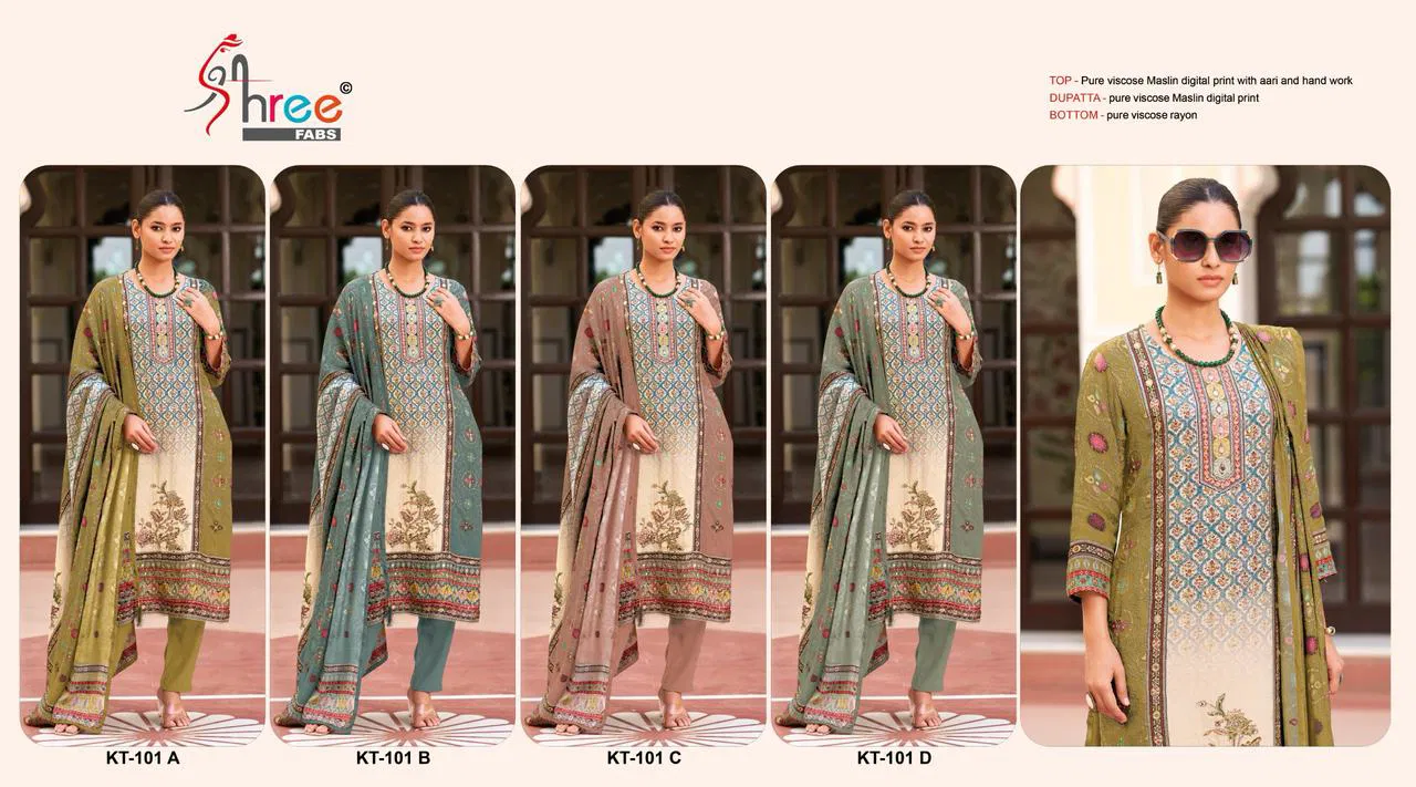  Kt 101 Viscose by Shree  Maslin Digital Printed Salwar Suits Collection